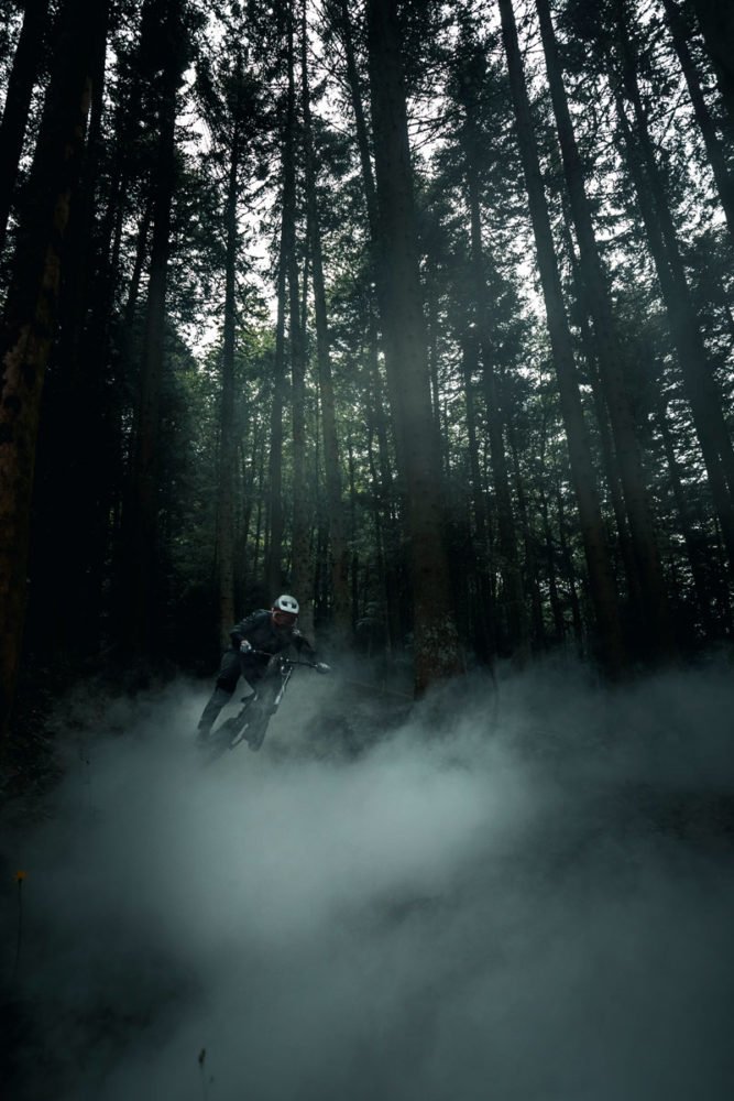 Riding the smoke: Benoit Gurnel with Bluegrass Legit Carbon Helmet, Maxime Rambaud with Camera and Creativity.