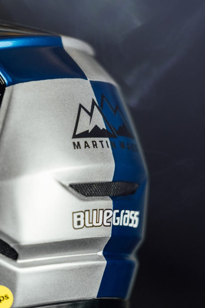 Martin Maes logo on the Bluegrass Legit Carbon helmet